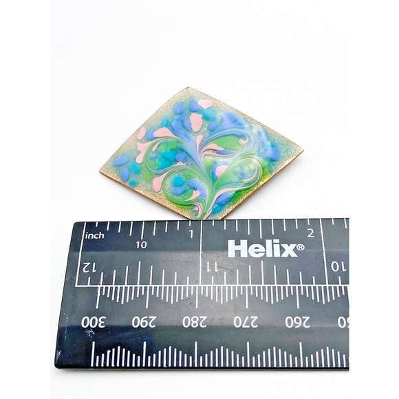 Vintage MCM Designer Inga Carlson Enamel Copper Brooch Pink Blue Green Swirl 2" - Picture 4 of 5